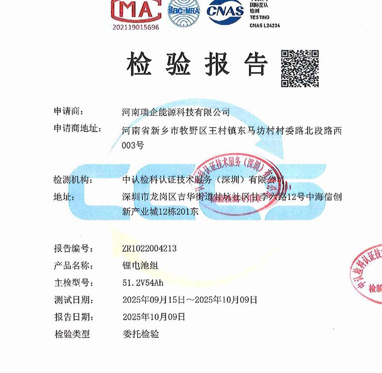 锂电池组检测报告 51.2V
